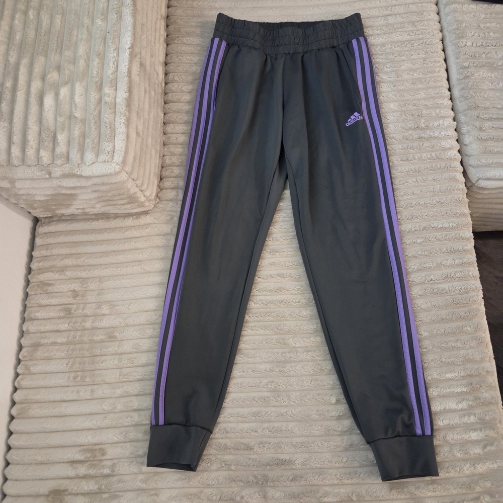 Adidas AEROREADY Women's S Gray Purple 3-Stripe Jogger Track Pants Sweatpants